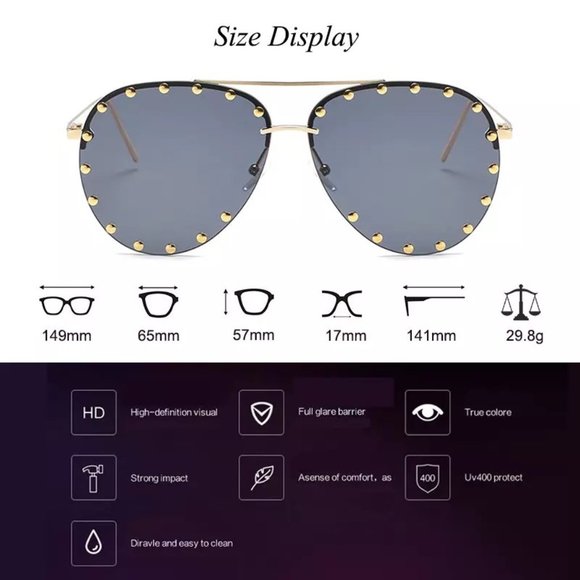 NEW Rivet-Detailing Rimless Pilot Sunglasses - Picture 8 of 12